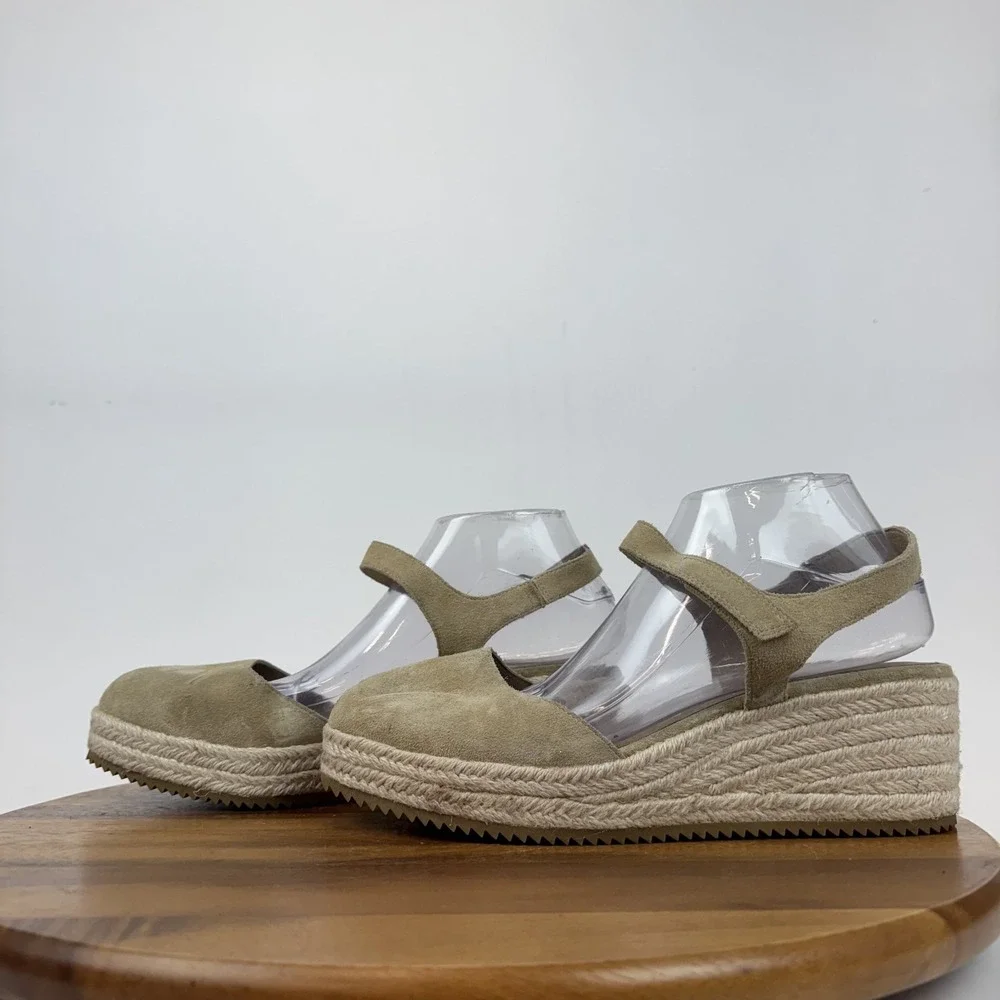 New Womens Eileen Fisher‎ Nessa Beige Espadrille Platform Wedge Sandals Size 11
